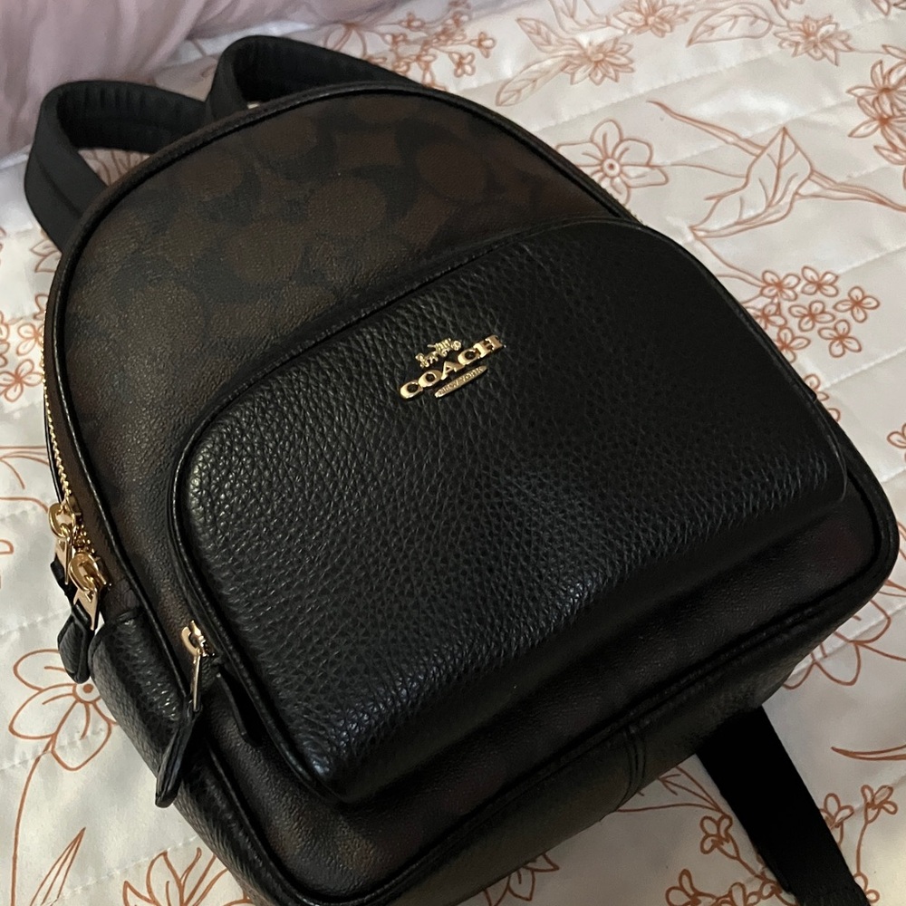 Mini Coach Black brown and Gold Leather Backpack